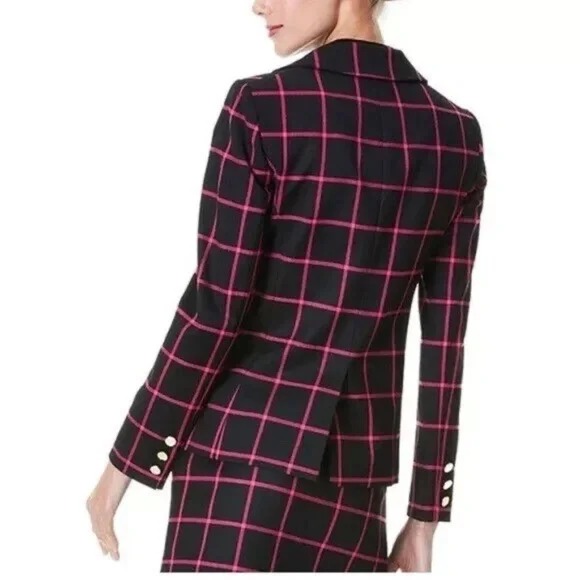 Unworn Alice + Olivia Mya Notch Collar Window Pane Black & Pink Blazer